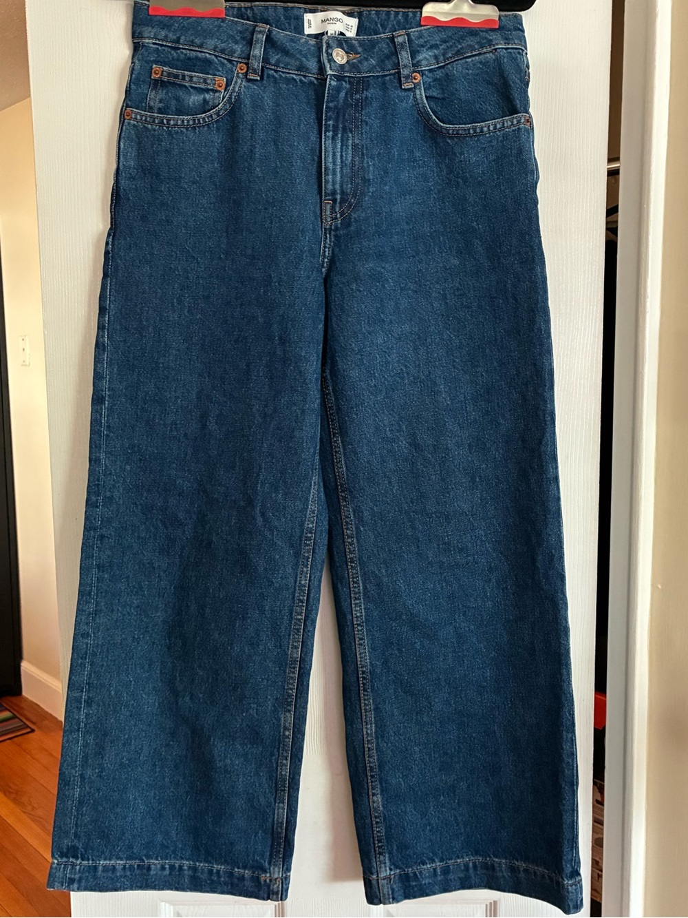 Mango Dark Blue Wide-Leg Cropped Jeans